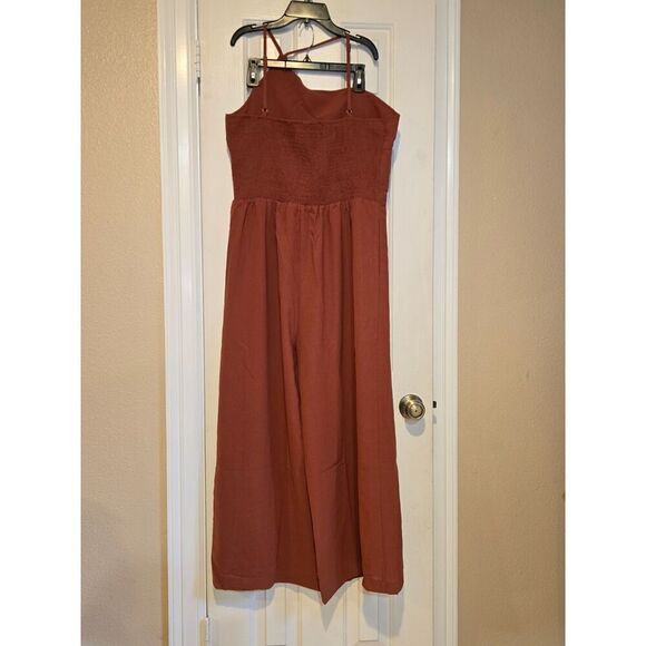 NWT PRETTYGARDEN Spaghetti Strap Wide Leg Crop Jumpsuit Brick Color Size XL - Picture 3 of 13